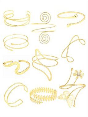 Minimalist Gold Plated Arm Cuff Bracelet Set Adjustable Upper Arm Bands